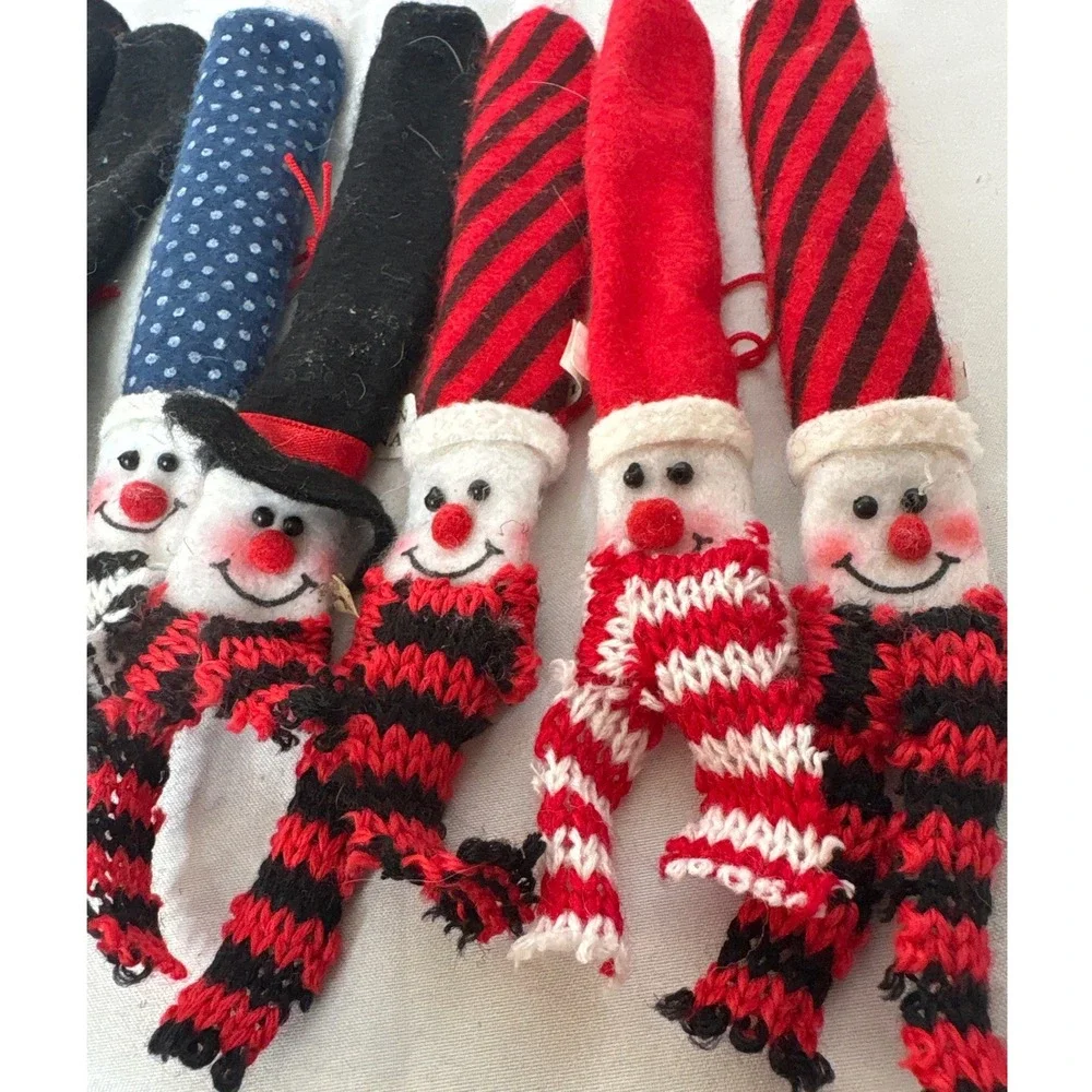Christmas Snowman 9PC Candy Cane Holder Red Black Felt Christmas Ornaments